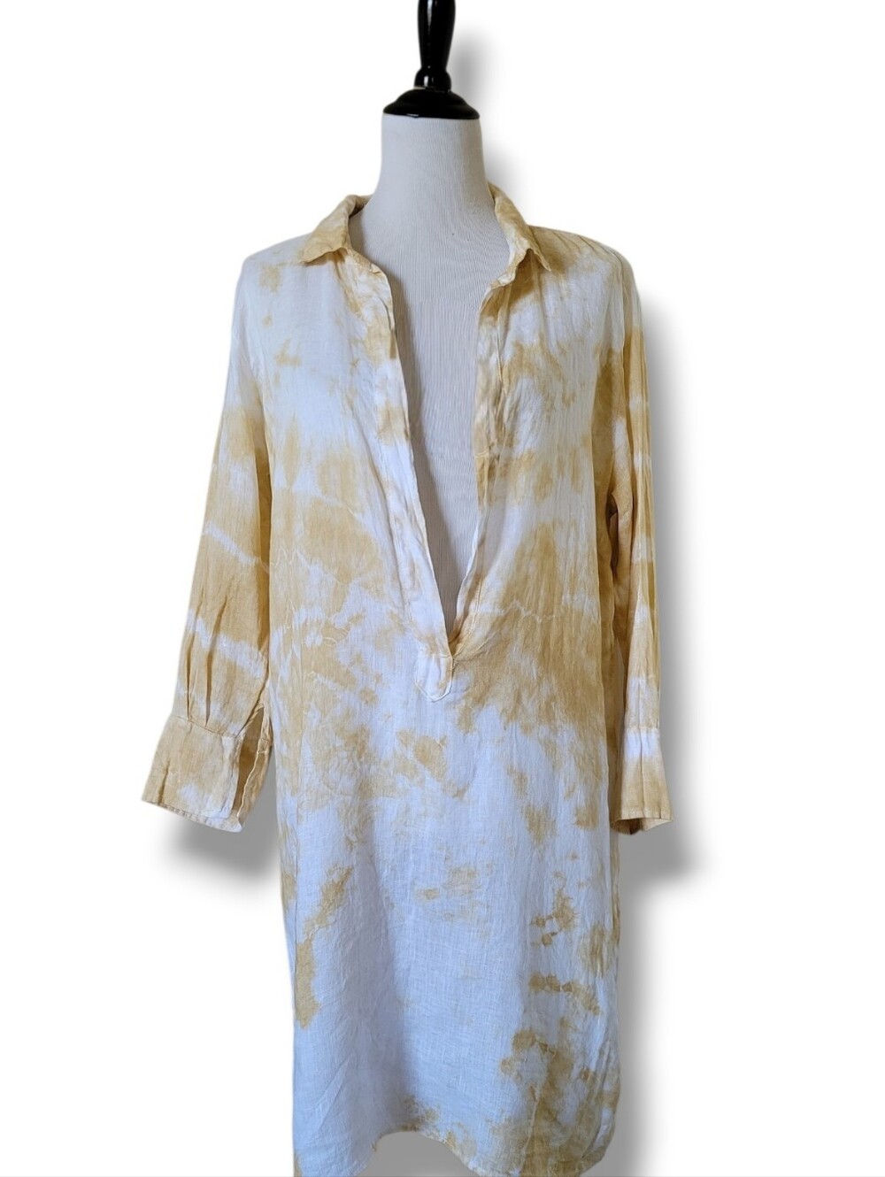 CP Shades Linen Popover Collared Tunic Dress Sand Tie Dye M/L Oversized Coastal